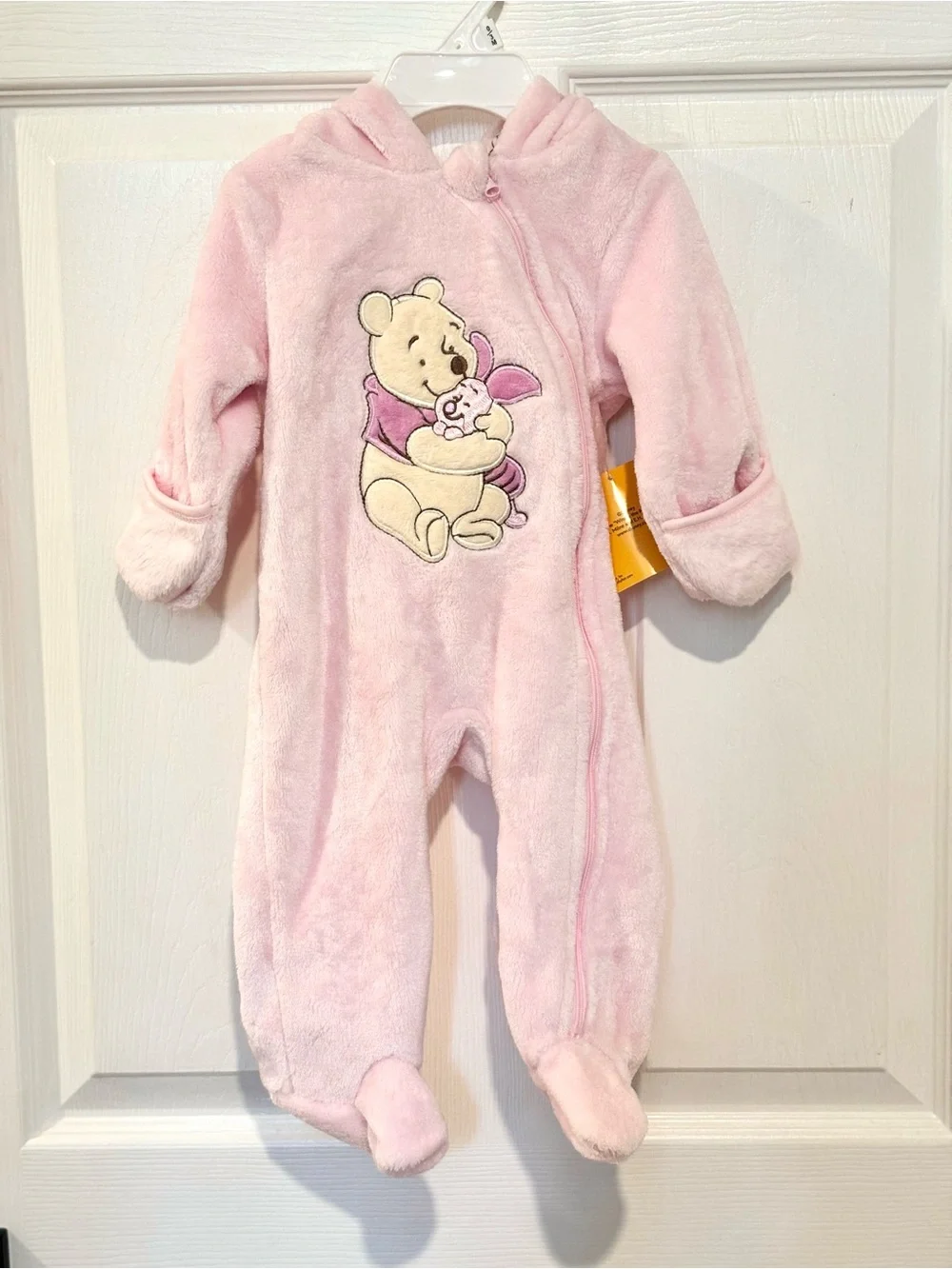 Disney WINNIE THE POOH Piglet Pink One Piece Footie Hood SIZE 0/3 Month NEW